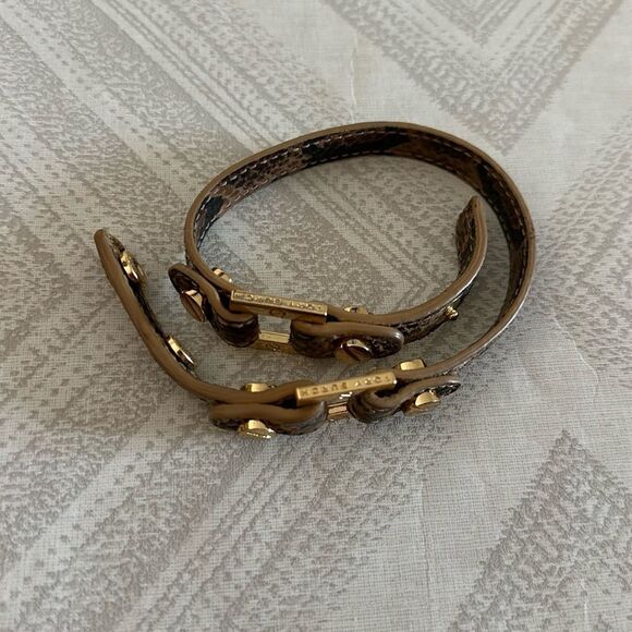 Tory Burch Brown/Tan Animal Print Leather w/ Gold Grommets Double Wrap Bracelet - Picture 1 of 8